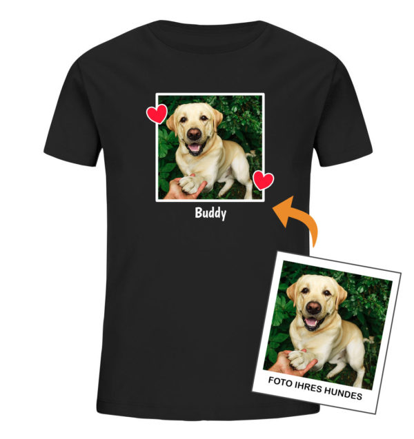 Hunde-Foto mit Herzen – Personalisiertes Bio-T-Shirt für Kinder - Black