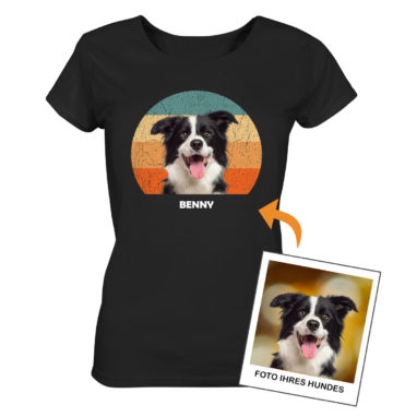 Retro-Sunset mit Hunde-Foto – Personalisiertes Bio-T-Shirt für Damen - Black