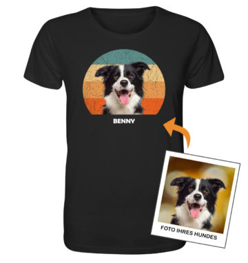 Retro-Sunset mit Hunde-Foto – Personalisiertes Bio-T-Shirt für Herren - Black